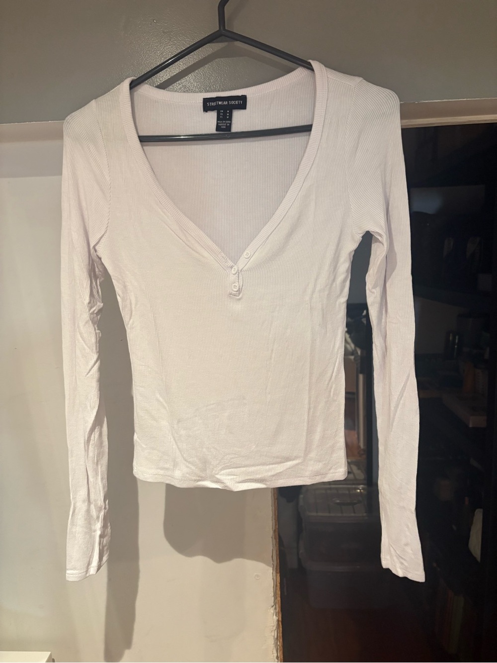 White And Marine Ribbed Long-Sleeve Top